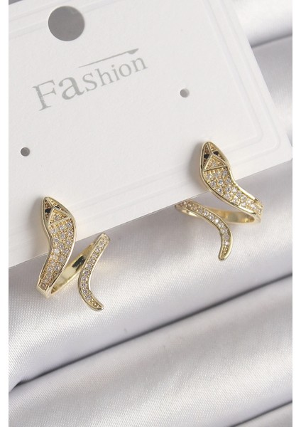 Bfs Pirinç Gold Renk Zirkon Taşlı Yılan Model Kadın Küpe