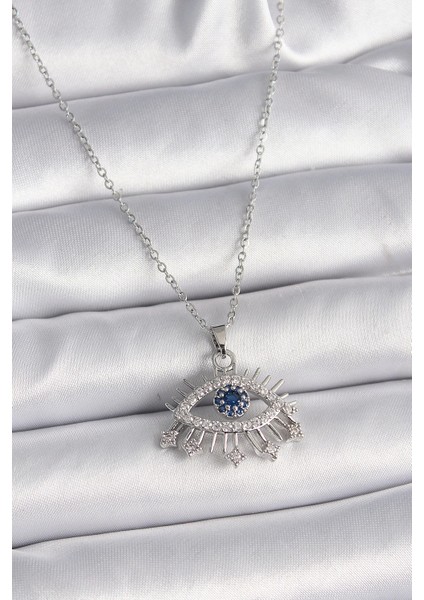 Bfs 316L Çelik Gümüş Renk Zincir Zirkon Taşlı Göz Model Kadın Kolye