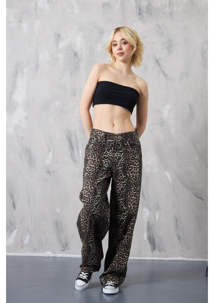 Kadın Leopar Baggy Pantolon
