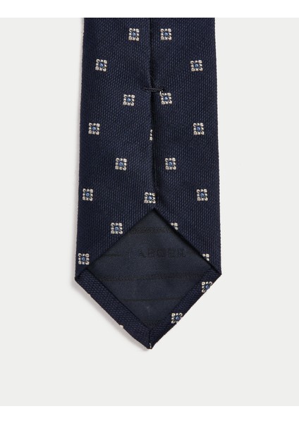 Geometrik Desenli İpek Karışımlı Kravat