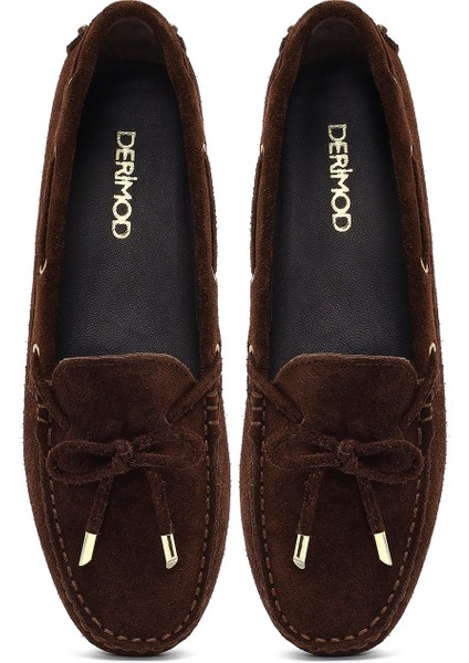 Kadın Kahverengi Püsküllü Süet Deri Loafer 25AFD290610