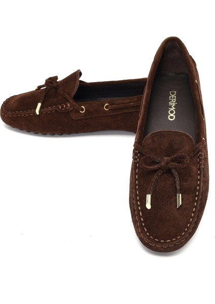 Kadın Kahverengi Püsküllü Süet Deri Loafer 25AFD290610