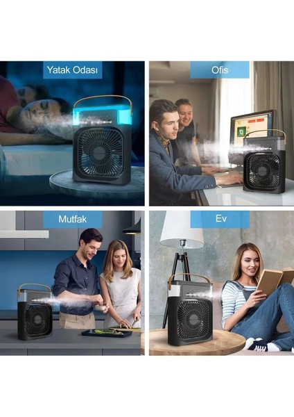 Taşınabilir Işıklı 5 Spreyli Vantilatör Buzlu Buharlı Vantilatör Mini Fan Nemlendirici