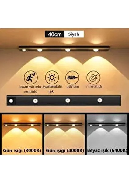 10W Led'li Mutfak ve Dolap Içi 3 Renk Mod'lu USB Şarjlı Sensörlü Armatür CT-2464