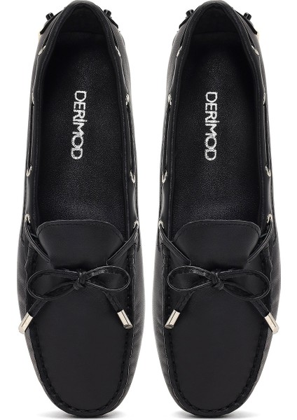 Kadın Siyah Püsküllü Deri Loafer 25AFD290618