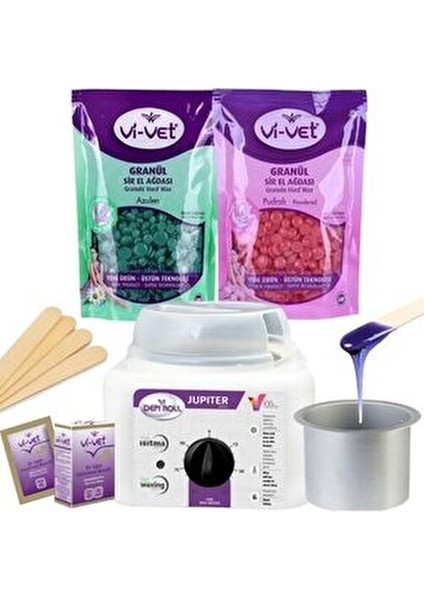 2 Paket Vivet Boncuk Ağda+1 Adet 2 Yıl Garantili Makine+Yedek Tas+Spatula+Mendil Set