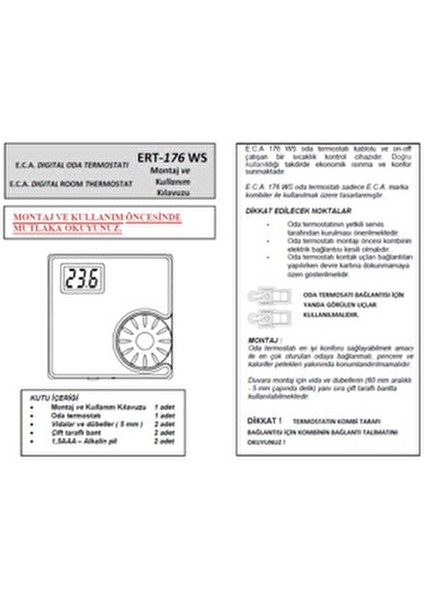 Oda Termostatı ERT-176 RF Kablolu Dijital Kontrol 0,2 ºC Hassasiyet Beyaz modelleri