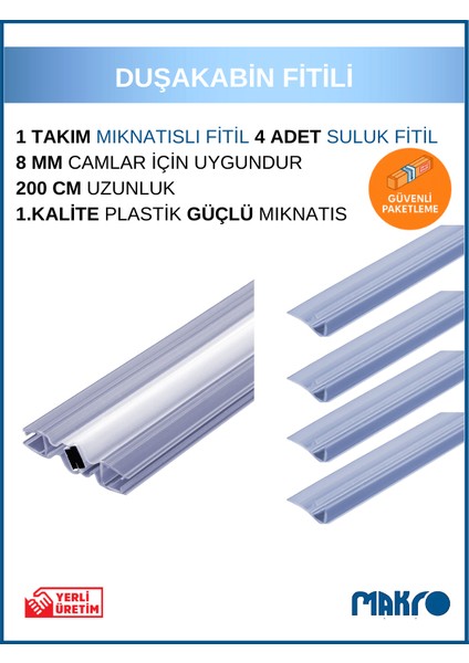 Duşakabin Mıknatıslı Fitil ve 4 Adet Suluk Fitil (F Fitil) 200 cm 8 mm Camlar Için