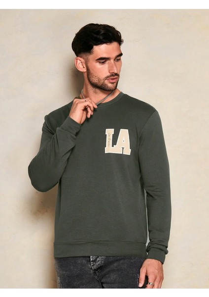 Erkek Haki Bisiklet La Baskılı Uzun Kol Sweatshirt fiyatları