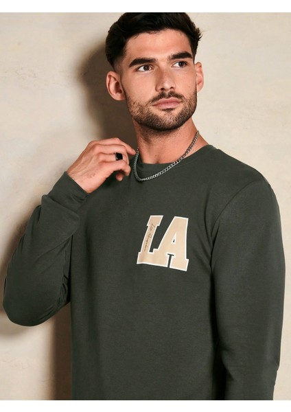 Erkek Haki Bisiklet La Baskılı Uzun Kol Sweatshirt modelleri