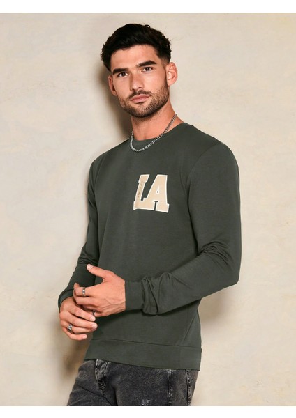 Erkek Haki Bisiklet La Baskılı Uzun Kol Sweatshirt fırsatları