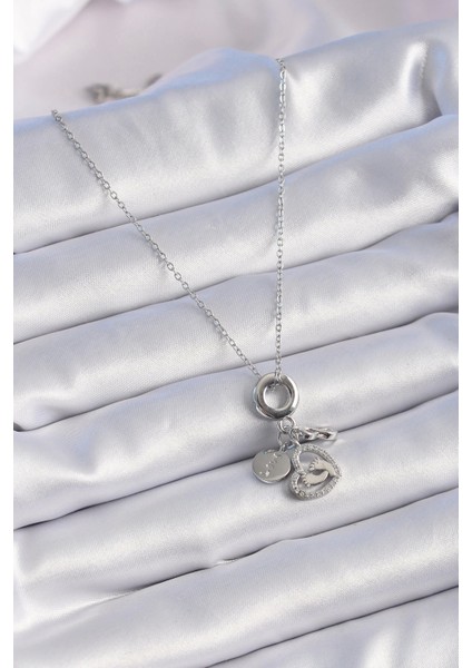 Bfs 316L Çelik Gümüş Renk Zirkon Taş Detay Kalp Model Charm Kadın Kolye fiyatları