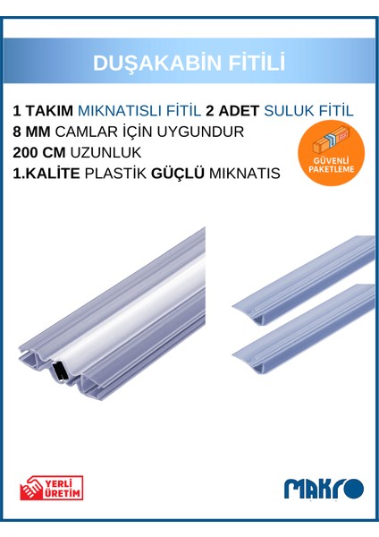Duşakabin Mıknatıslı Fitil ve 2 Adet Suluk Fitil (F Fitil) 200 cm 8 mm Camlar Için