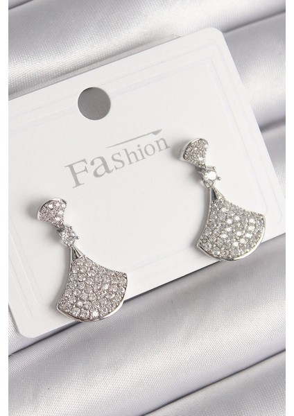 Bfs Pirinç Gümüş Renk Zirkon Taşlı Motif Model Kadın Küpe