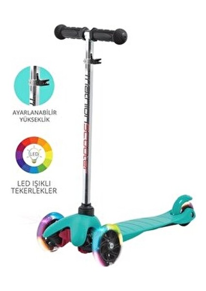 Ayarlanabilir Direksiyonlu LED Işıklı Tekerlekli Scooter Mavi 5-7 Yaş Çocuklar için Eğlenceli fiyatları