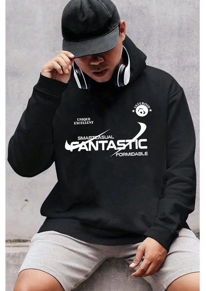 Smart Casual Siyah Kapşonlu Sweatshirt