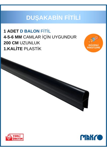 Duşakabin Siyah Balon Fitil 200 cm (4-5-6mm)