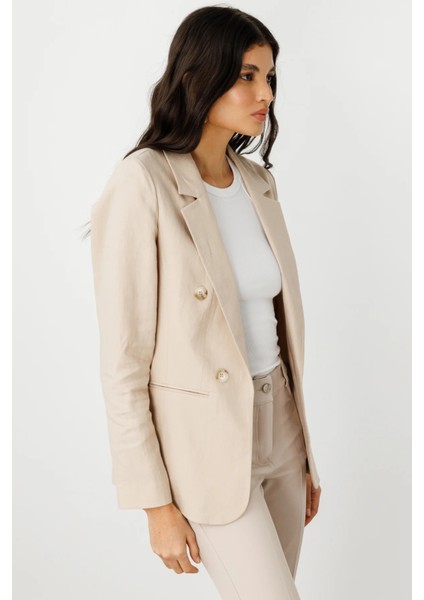 Kadın Fleto Cepli Keten Ceket 4016 Kum modelleri