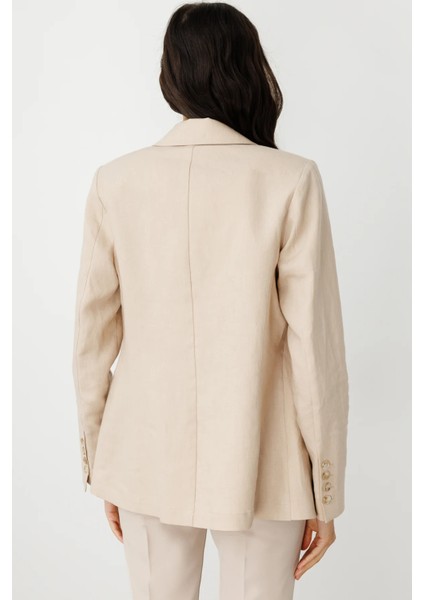 Kadın Fleto Cepli Keten Ceket 4016 Kum fırsatları