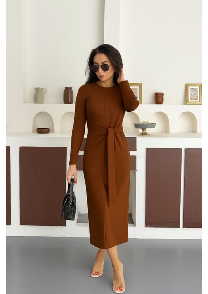 Yandan Bağlamalı Modal Kumaş Uzun Elbise