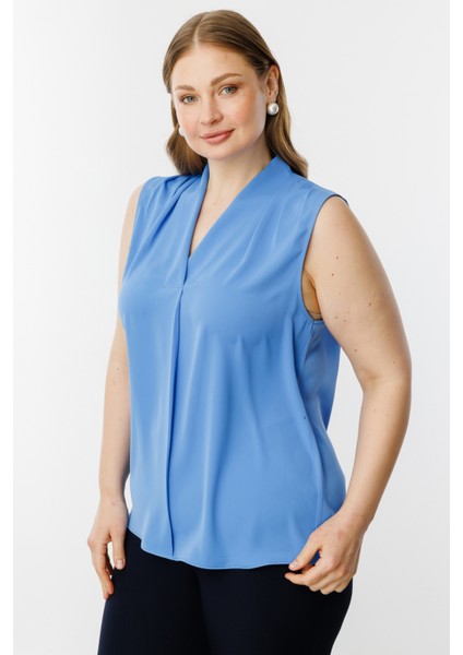 Kadın Büyük Beden V Yaka Saten Bluz 3562 Mavi fiyatları