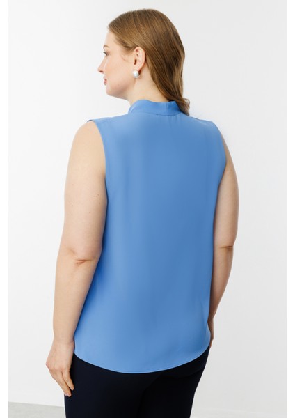 Kadın Büyük Beden V Yaka Saten Bluz 3562 Mavi fırsatları