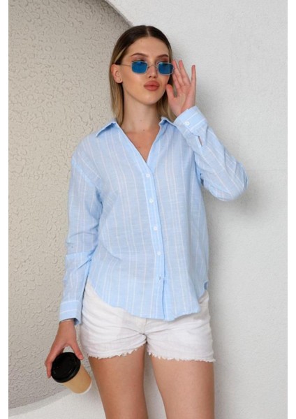 Mavi Oversize Kadın Gömlek