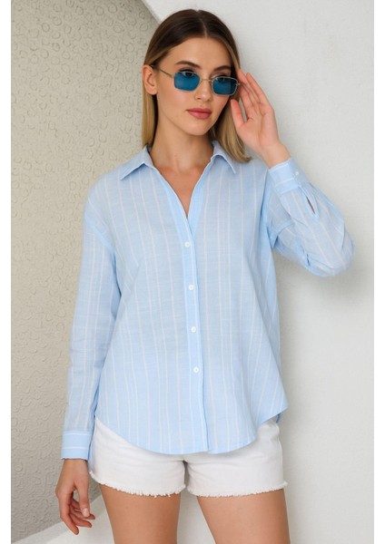 Mavi Oversize Kadın Gömlek fiyatları
