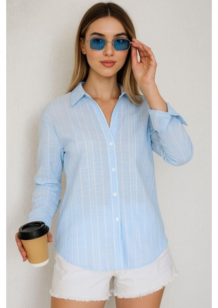 Mavi Oversize Kadın Gömlek modelleri