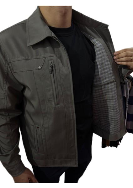 Baba Ceket Gri Cepli Fermuarlı