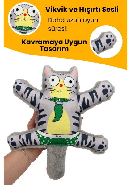 Mihav Sesli Köpek Oyuncağı | Vikvik ve Hışırtılı Gri Kedi Şekilli Aktivite Oyuncağı fiyatları