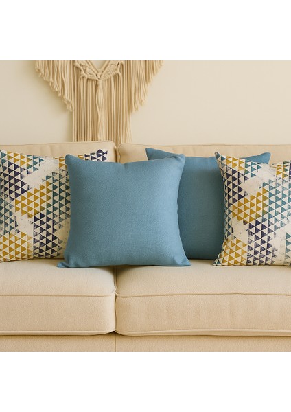 4'lü Modern Dekoratif Kırlent Kılıfı Seti – Geometrik Desen & Düz Mavi 4 AL 1 ÖDE fiyatları