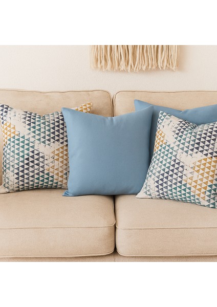 4'lü Modern Dekoratif Kırlent Kılıfı Seti – Geometrik Desen & Düz Mavi 4 AL 1 ÖDE fırsatları