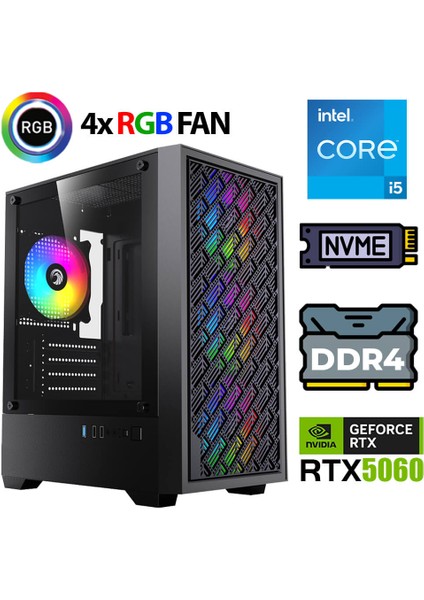 KX520 I5 12400F 16GB Ram 512GB M.2 Nvme SSD 8gb RTX5060 Masaüstü Oyuncu Bilgisayarı