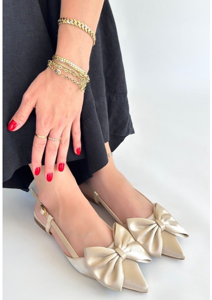 Eyesof Cenya Bej Saten Babet Ayakkabı modelleri