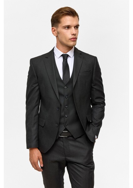 Siyah Slim Desenli Mono Yaka 6 Drop Yelekli Takım Elbise fiyatları