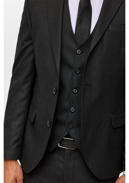 Siyah Slim Desenli Mono Yaka 6 Drop Yelekli Takım Elbise fırsatları