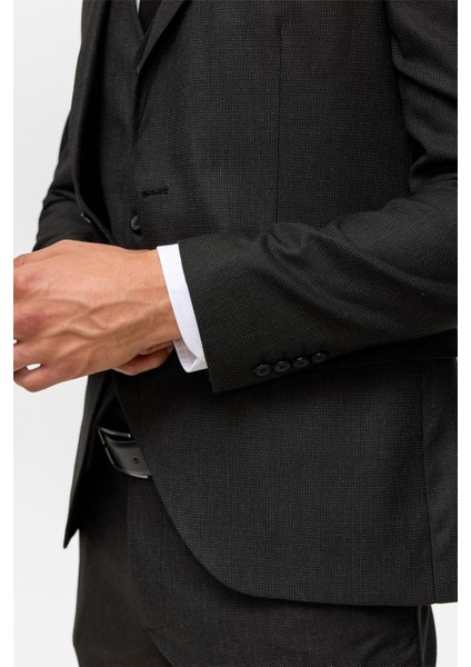 Siyah Slim Desenli Mono Yaka 6 Drop Yelekli Takım Elbise indirimleri