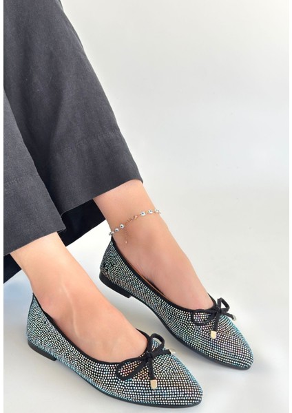 Eyesof Sarra Siyah Saten Işlemeli Babet Ayakkabı