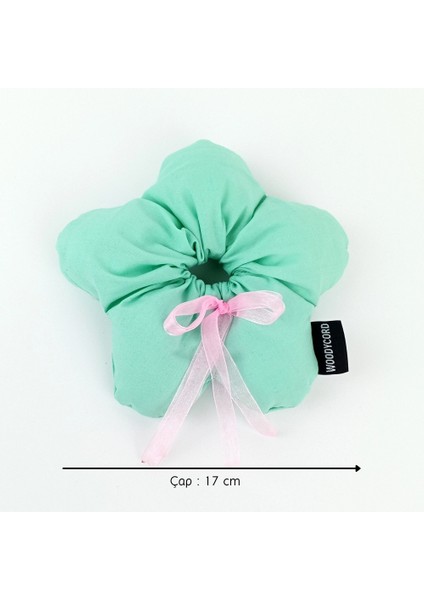 El Yapımı Mint Yeşili Pembe Fiyonklu Çiçek Scrunchie Topuz Tokası fiyatları