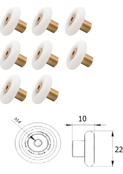 Ayrıntıshop Rulman Tekerleği Çap 22MM Boy 10MM Set 8 Li - 8 Adet Vidalar Dahil