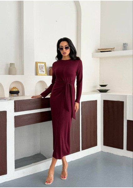 Yandan Bağlamalı Modal Kumaş Uzun Elbise