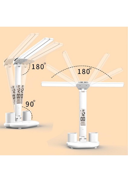 LED Çift Başlıklı Dokunmatik Masa Lambası Takvim & Saat Usb’li Katlanabilir Başucu Lambası fırsatları
