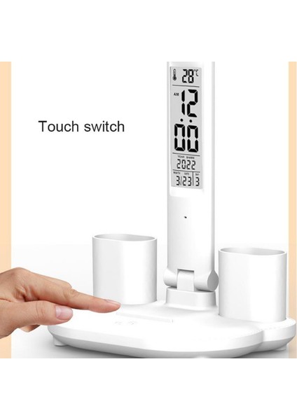 LED Çift Başlıklı Dokunmatik Masa Lambası Takvim & Saat Usb’li Katlanabilir Başucu Lambası indirimleri