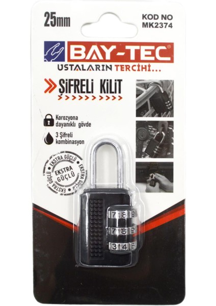 Şifreli Asma Kilit 25 mm Siyah (MK-2374)