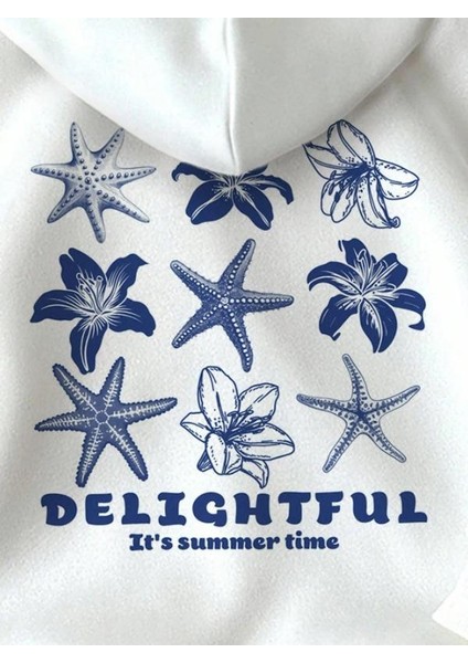 Delightful Baskılı Beyaz Kapşonlu Sweatshirt Hoodie fiyatları