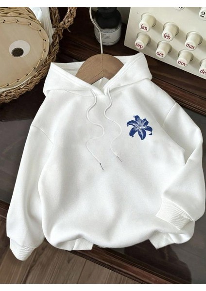 Delightful Baskılı Beyaz Kapşonlu Sweatshirt Hoodie modelleri