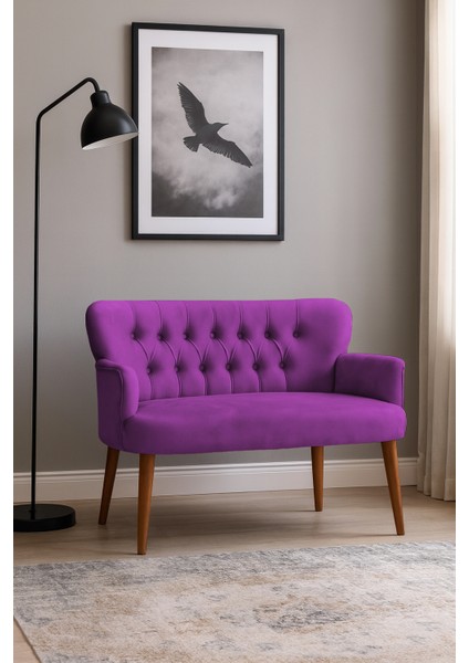 - Roma Modern Ikili Koltuk Kanepe - Babyface Kumaş - Ahşap Ayak - Mor