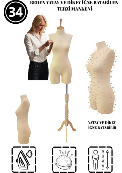 34 Beden Pantolon Giyebilen Iğne Batabilen Terzi Mankeni – Prova ve Tasarım Mankeni