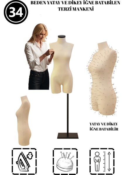 34 Beden Pantolon Giyebilen Iğne Batabilen Terzi Mankeni – Prova ve Tasarım Mankeni